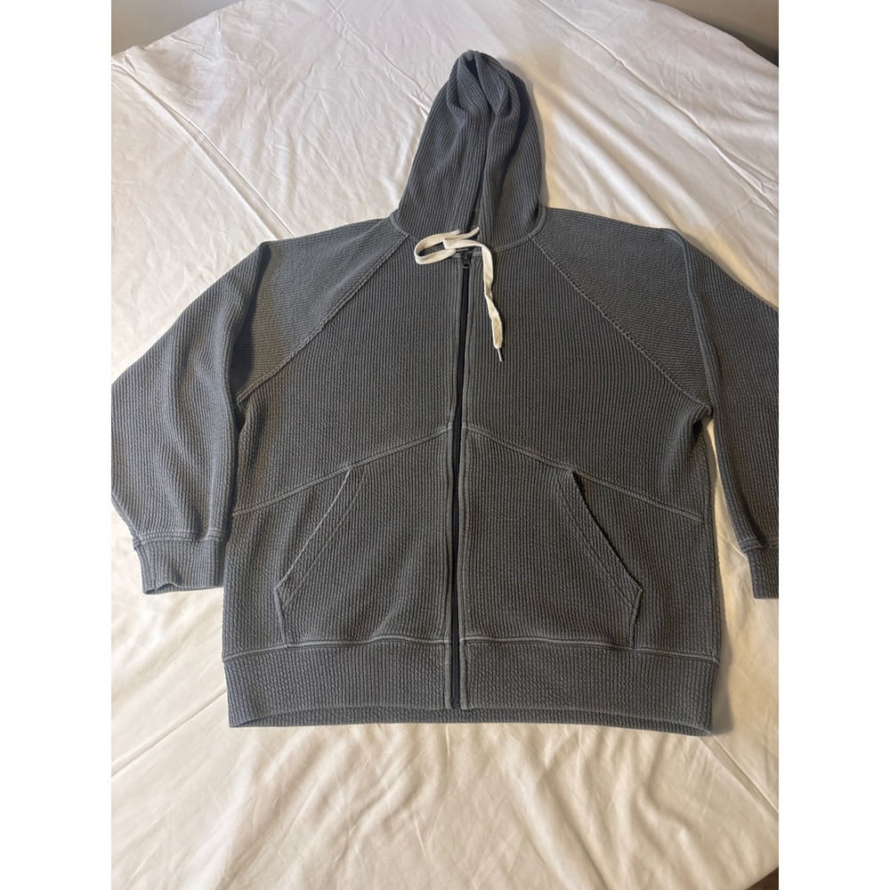 Aerie Zip Up Hoodie Womens M GrayWaffle Knit Thermal Raglan Sleeve
